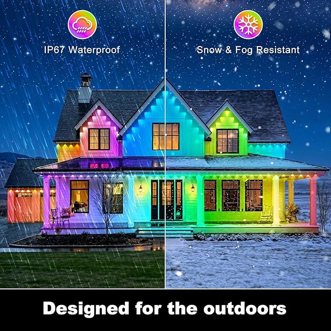 300FT Permanent Outdoor Lights Waterproof with Smart App Control Remote,DIY Scene Modes,Music Sync hronization,Eaves Lights for Garden Decor,Deck,Christmas