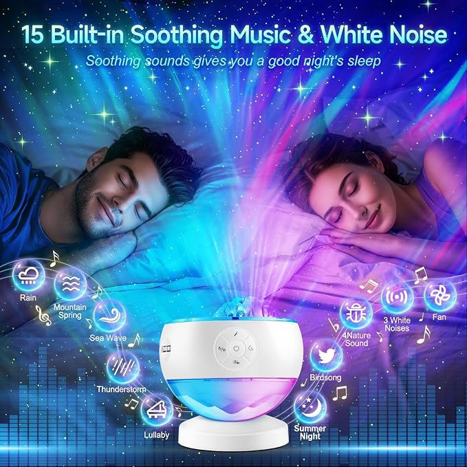 Iceberg Northern Lights Projector, White Galaxy Projector with Bluetooth | 300+ Light Modes, 15 White Noise Sounds, Detachable Base, 360° Rotation, Sleep Aid & Bedroom Decor Gift