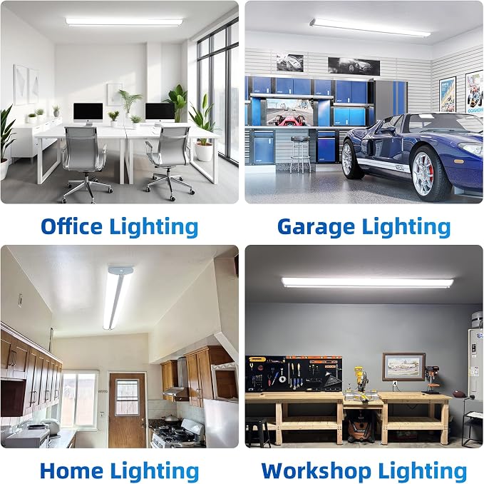 4FT 5'' W LED Wraparound Light , 40W 4400LM 5000K, 110LM/W High Efficiency | Flush Mount Ceiling Light, No Glare, Energy Saving Shop Light for Garage Office Kitchen Laundry Roon, 100-277V, ETL, 4 Pack
