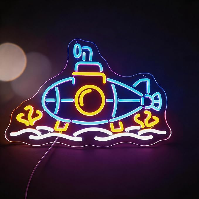 Submarine Neon Sign, RGB Color Changing, 16.5" x 10.7"IN | LED Underwater Sub Light, USB Powered, Wall Decor, Gamer Room Aesthetic, Boys Bedroom & Man Cave