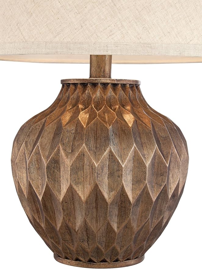Buckhead 22" High Table Lamp Warm Bronze Brown Accent Geometric Urn | Sculptural Textured Modern Bedroom Living Room House Home Bedside Nightstand Office Tapered Drum Shade