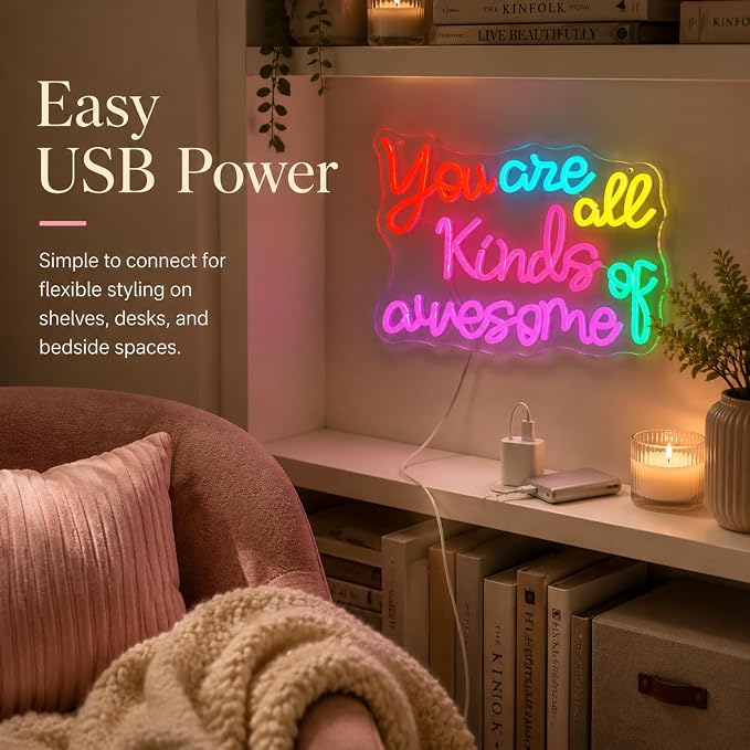 "You Are All Kinds of Awesome" Classroom LED Neon Sign | Classroom neon sign,14.6" x 10.8", Wall Decor, Positive Affirmation Light, Girls' Bedroom & Dorm, Self-Care Aesthetic