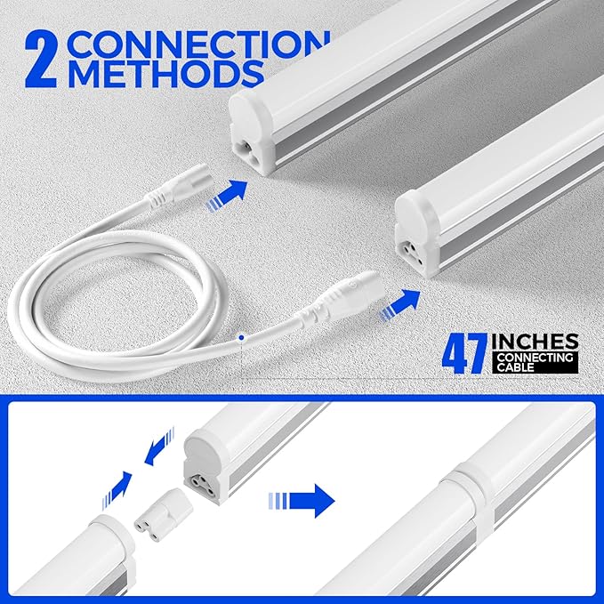 Barrina LED Shop Light, 4FT 2200lm 6500K (Super Bright White) T5 Fixture, Linkable Shop Lights, Strip Lights, Tube Lights for Garage Warehouse Workshop Basement, ETL Listed, Plug and Play, 8-Pack