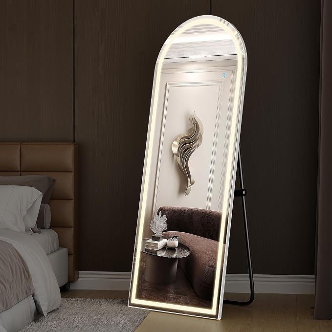 Alpen Arched LED Full Length Mirror, 63x21 Floor Mirror with 3 Color Lights | Adjustable LED Lighting Paired with Tempered Glass for Bedroom Decor, Dressing Room, Cloakroom and Home Decor Styling