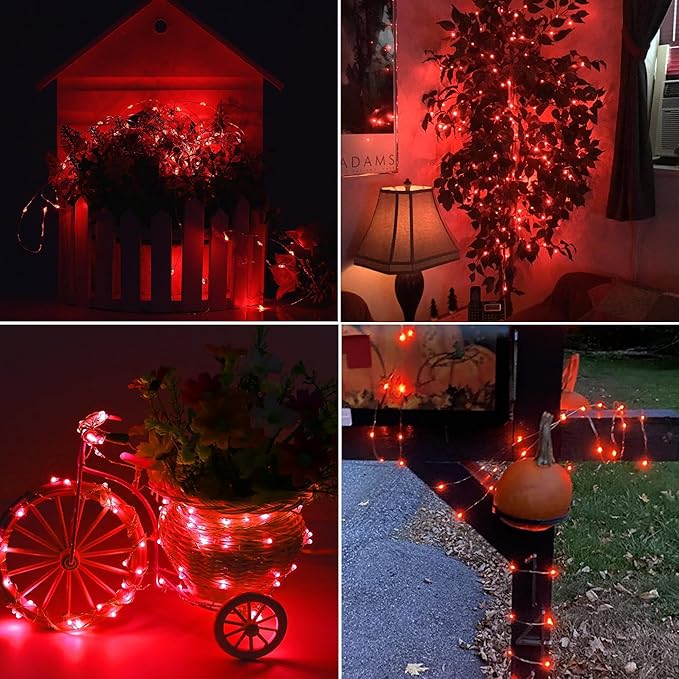 Joomer LED Fairy Lights Battery Operated, 2 Pack Each 16FT 50 LED Cuttable Starry Lights with Timer for Bedroom, Parties, Wedding Christmas Indoor Decor (Red)