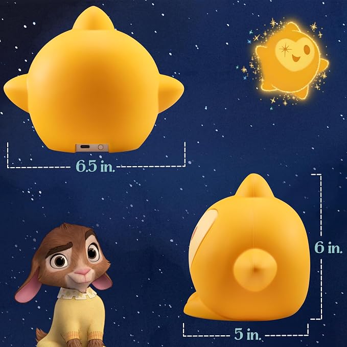 Disney Squish'ems Wish Star Night Light for Kids, Soft Silicone | Dimmable Kids Bedside Lamp, Light for Kids Room, Bedroom, and Playroom, USB Powered with AAA Battery Option
