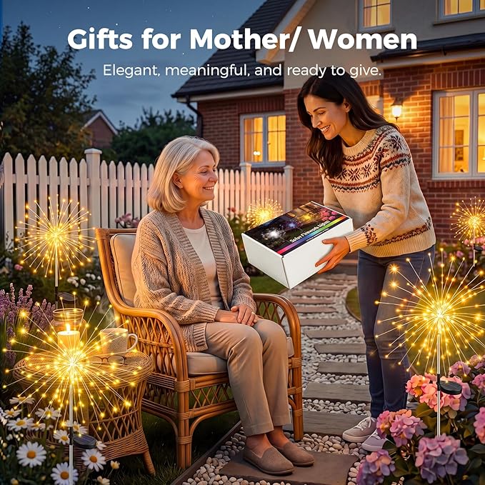 btfarm 2 Pack Solar Garden Lights Outdoor, 8 Modes Firework Lights Outside | 120LED, Waterproof Fairy Twinkle Light Solar Powered for Yard Christmas Pathway Lawn Pool Patio Decorative, Warm White
