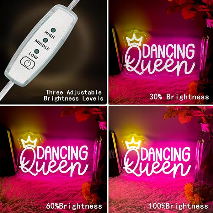 Dancing Queen Neon Sign Let's Dance Dimmable LED Signs for Wall Decor Neon Lights for Dance Room Dancing Party Bar Club Birthday Party Decoration Gift for Girl Kid Lover 35CM*21CM