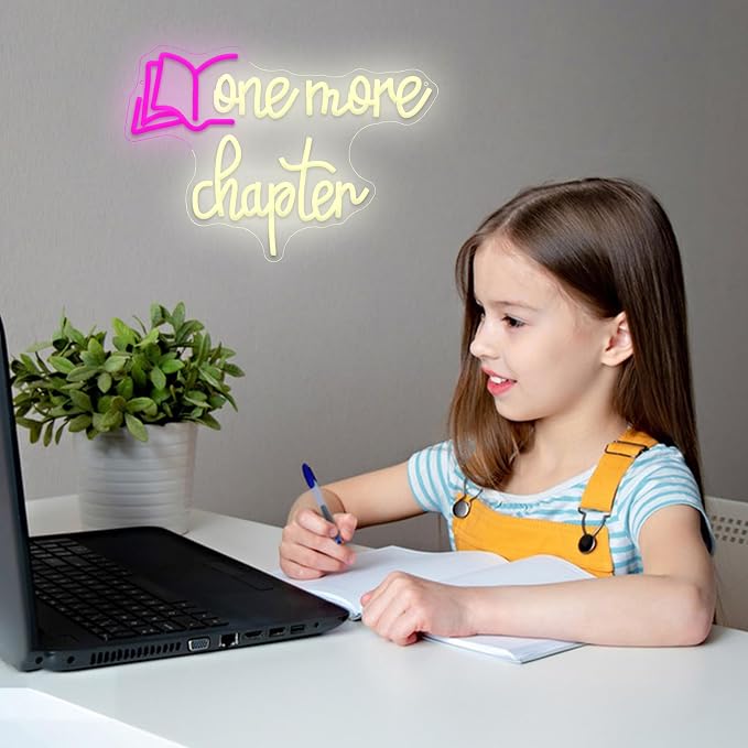 One More Chapter Neon Sign LED Neon Light Book USB Powered Reading Books Light Sign for Wall Decor Library School Classroom Office Coffee Business Bedroom(11.42 * 16.54In)