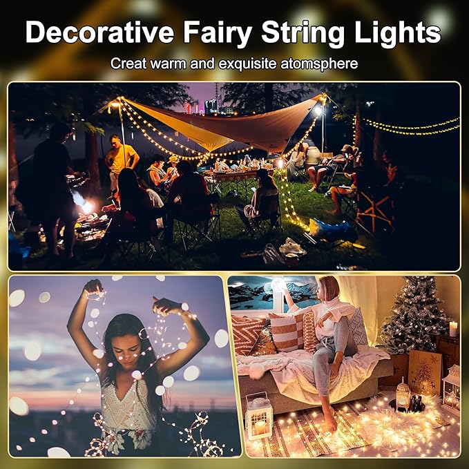 Fairy Lights Battery Operated String Lights 16.4ft 50LED Flashing and Constant Light Waterproof Silver Wire for Christmas DIY Party Wedding Decoration (Warm White, 8 Pack)