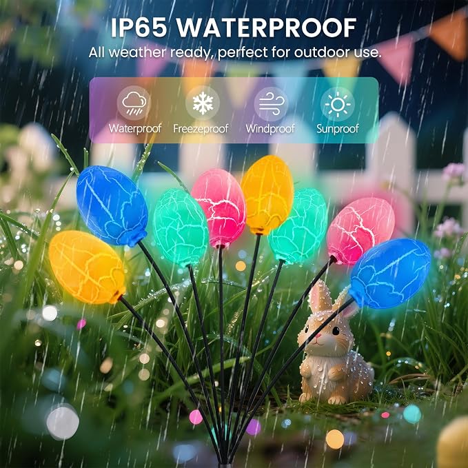 4 Pack 32 Led Solar Easter Egg Lights, Colorful Garden Swaying Firefly Lights Outdoor with 2 Lighting Modes, Waterproof Solar Stake Lights for landscaped Yards, Porches and Patio Easter Decorations