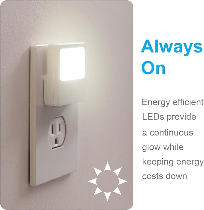GE White Always-On LED Night Light, Plug into Wall, Compact, Soft Glow, UL-Listed, Ideal for Bedroom, Nursery, Bathroom, Hallway, 11311, 2 Pack