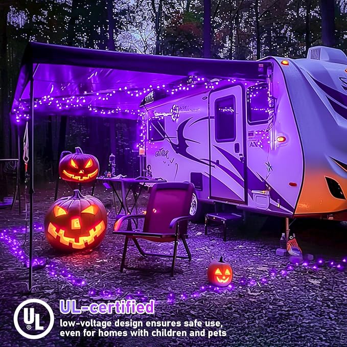 JMEXSUSS 99Ft Purple Halloween Lights, 300 LED Purple Christmas Lights | Purple Lights Indoor Outdoor Clear Wire for Yard Tree Xmas Spooky Halloween Party Decor (Non-Connectable)