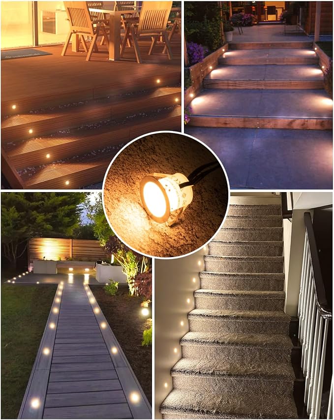 HIBOITEC 2 Packs Low Voltage Deck Lights Warm White,IP67 Waterproof Recessed Outdoor Step Stair Lights,12V Low Voltage Landscape Lighting Deck Lighting for Garden Yard Steps Patio Floor Decoration