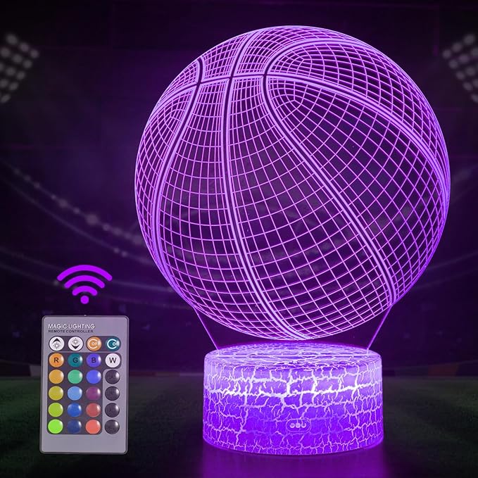Basketball Gifts for Boys / Girls, Basketball 3D Night Light, 3D Illusion Lamp with 16 Colors Change Remote Control, Decorative Desk Lamp, Creative Best Christmas Birthday Gift for Kids Sport Fans