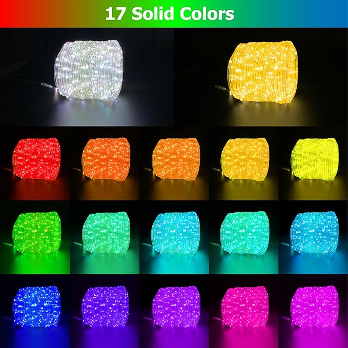 200ft LED Rope Lights 25 Colors, Outdoor IP68 Waterproof Warm White RGB Tube String Lights with 149 Modes and 4 Brightness, Rope Lights for Outside, Yard, Deck, Fiesta Party, Birthday Decorations