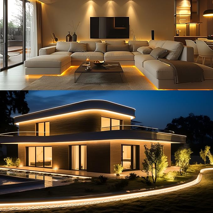 20ft LED Rope Lights Outdoor, 120 Warm White LEDs, Connectable, 110V, Waterproof, LED Rope Lighting for Indoor Outdoor Ceilings, lawns, Pools, House Outlines, bedrooms.