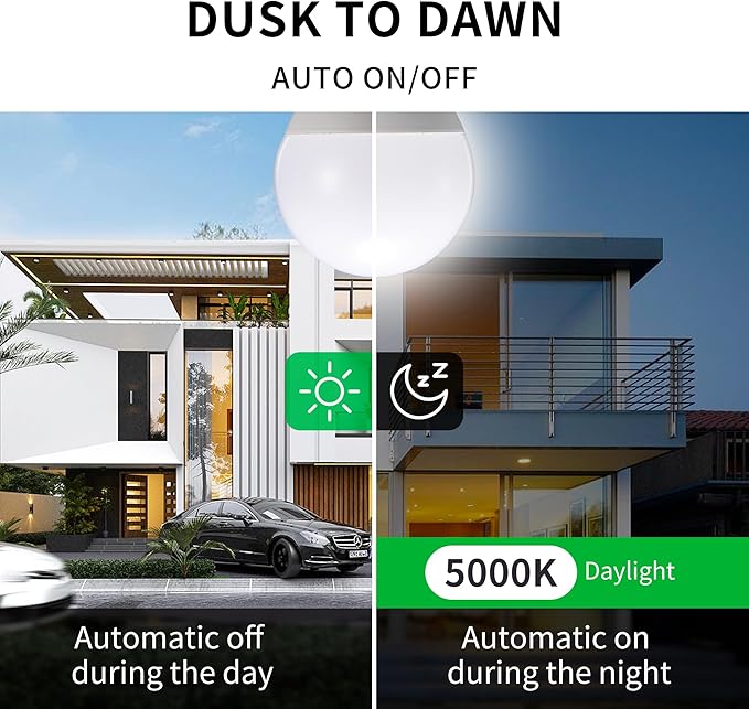 Dusk to Dawn Light Bulbs, Auto On/Off Light Sensing LED Bulbs Outdoor, Daylight, Small A15 4-Pack, 5W 450LM 40W Equivalent, HQ-H031