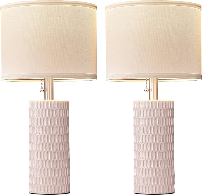 Reaketon Table Lamps for Living Room Set of 2, Ceramic Table Lamps for Bedroom, 20" Modern Lamps for Night Stands, Pink