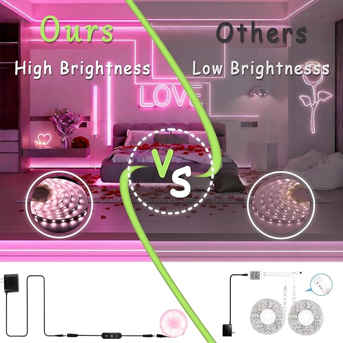 Pink Led Strip Lights 10 FT Rope Light Easy DIY Princess Girls Bedroom Decor Cuttable Strips Light for Baby Room Bathroom Living Room Kitchen Ceiling Wall Vanity Mirror Decoration