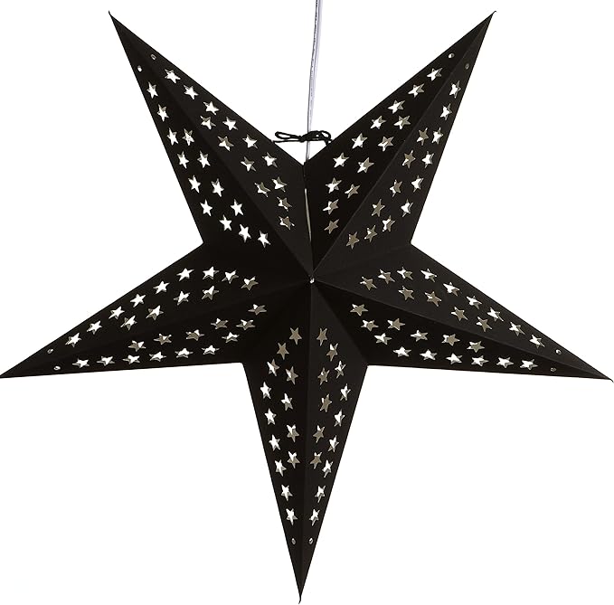 Solid Black Paper Star Lantern with 12 Foot Power Cord Included