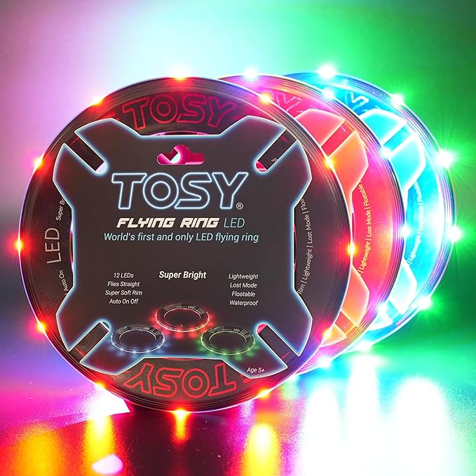TOSY Flying Ring - 36 RGB Multicolor or 12 Monocolor LEDs, Super Bright, Lost Mode, Auto Light Up, Easter Basket Stuffers Gift for Kid/Teen/Boy/Girl, Safe, Waterproof, Pool/Beach/Camping Toy