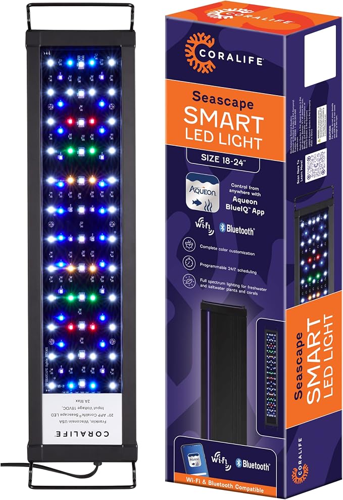 Coralife Fish Tank Aquarium Seascape WiFi/Bluetooth SMART LED Light Fixture, 18-24"