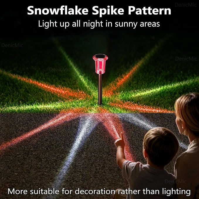 DenicMic Outdoor Solar Lights Waterproof 10 Pack Color LED Christmas Decor | Pathway Yard Garden Driveway Landscape Path Lighting - Candy Cane Style Starburst Light Pattern, Acrylic/Stainless Steel