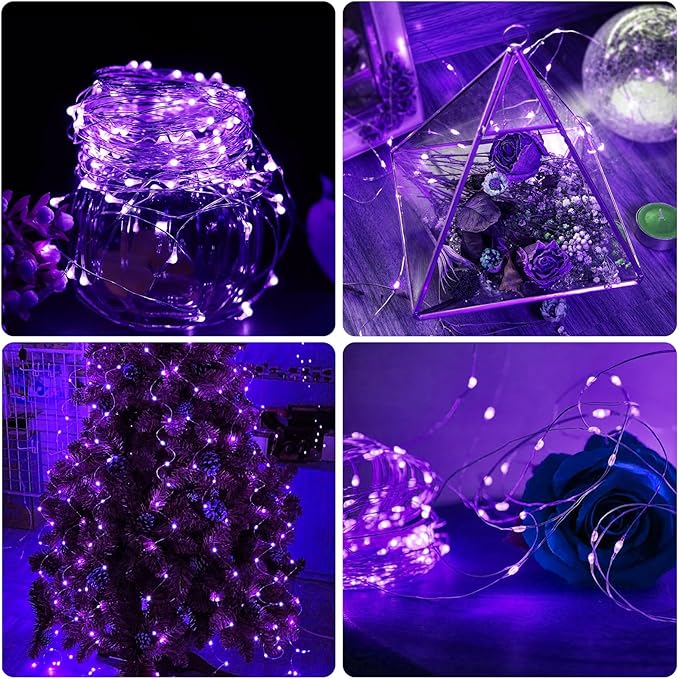 50 Pack Purple Fairy Lights Battery Operated, 7ft 20 LED Mini String Twinkle Lights for Easter Christmas Halloween Mason Jars Centerpiece Table Decorations (50, Purple)