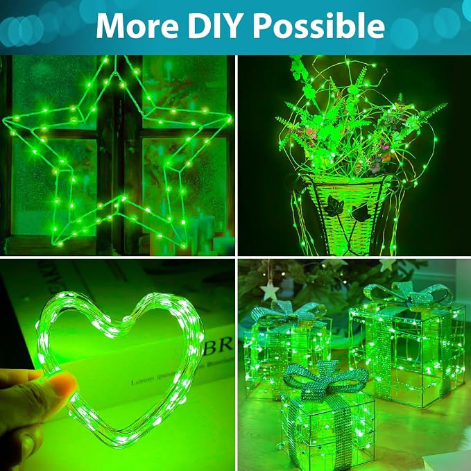 kolpop 4 Pack Green Fairy Lights Battery Operated, 39FT 120 LED Twinkle String Lights with Timer & Remote, 8 Modes Waterproof Halloween Lights for Tree Wreath Indoor Outdoor Xmas Halloween Decor