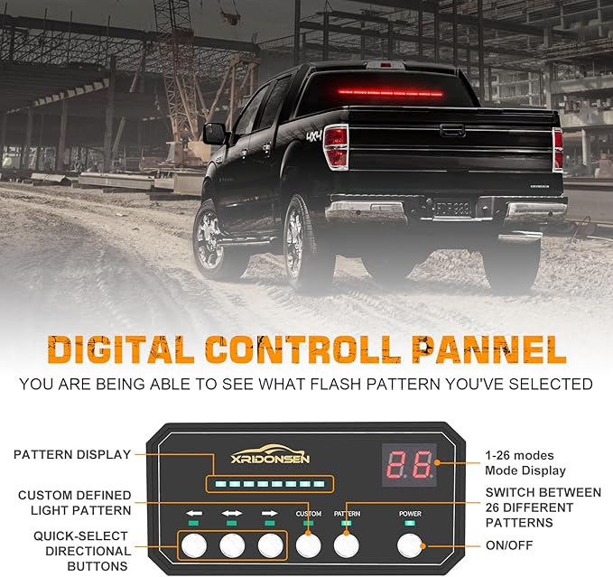XRIDONSEN 35 inch Traffic Advisor Red Emergency Light Bar 48 LED Strobe Lights Safety Flashing Hazard Warning Lights Front/Rear Window w/Display Controller for Volunteer Firefighter Vehicles Fire POV