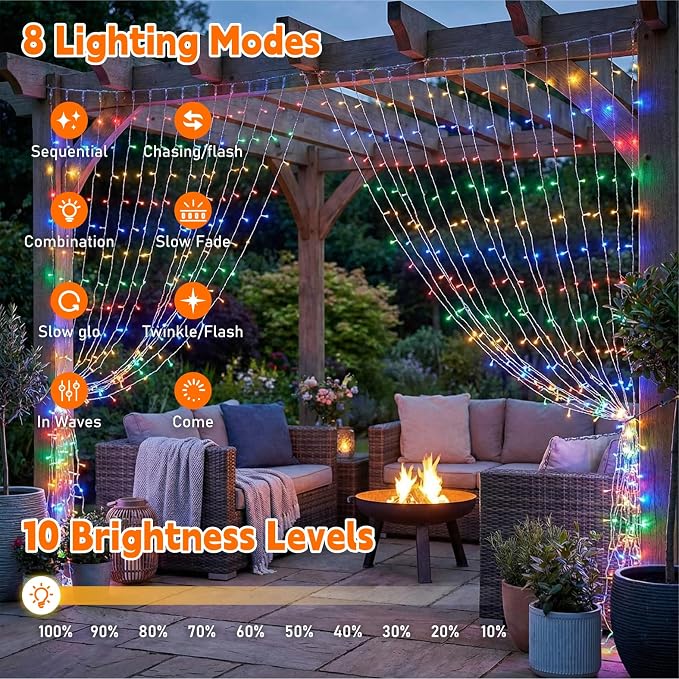 Curtain String Light, 200LED 6.6x6.6ft, Remote & 8 Modes, USB | Window Wall Hanging String Lights, For Bedroom, Wedding, Party, Home, Garden and Indoor Decorations, Multicolor