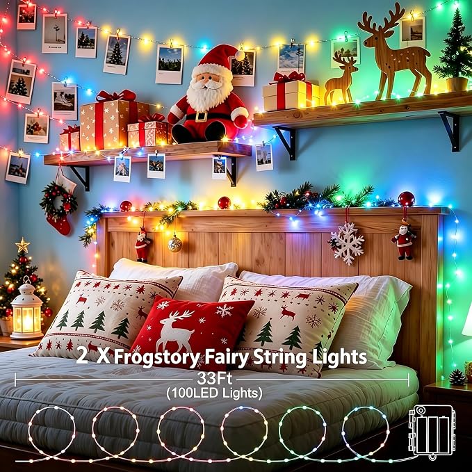 2 Pack Battery Operated LED Fairy Lights with Remote, 33ft 100LED Multicolor Twinkle Lights, Waterproof String Lights for Bedroom with Reel for Wedding Party Christmas Decor