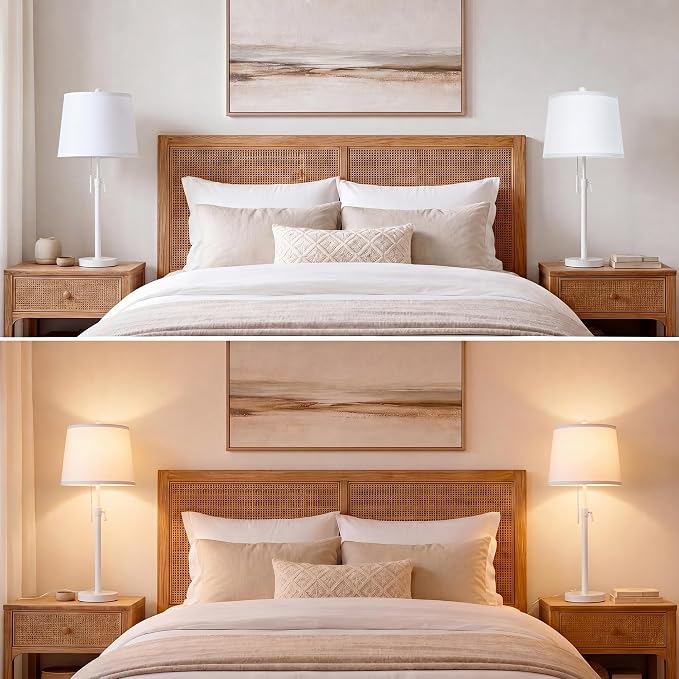 JUNNAI White Table Lamps Set of 2, 22" to 30" Adjustable Height Bedside Lamps for Living Room 3 Color Temperatures Tall Nightstand Modern Lamp for Bedroom Office End Table (Bulbs Included)