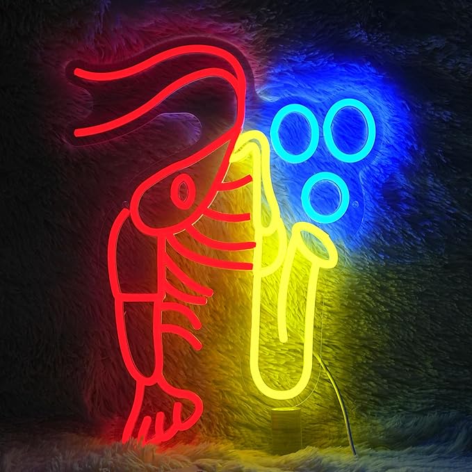Lobster Saxophone Neon Sign for Wall Decor Jazz Music Neon Light Sign Vintage Jazz Shrimp LED Light Sign for Classroom Office Party Bedroom Man Cave Decor