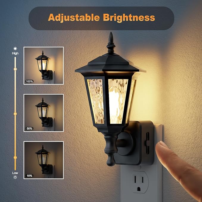 JandCase Night Lights Plug into Wall, 3000K Soft White | Dusk to Dawn Sensor, 0-100LM Dimmable Industrial 180°Rotating Night Light for Bedroom, Bathroom, Living Room, Hallway