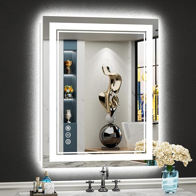 24x30 LED Bathroom Mirror, Backlit & Front Lit Lighted Mirror | Anti-Fog Vanity Mirror with Lights, 3 Color Dimmable, Memory, HD Tempered Glass, CRI95, IP54, UL Listed, Horizontal/Vertical