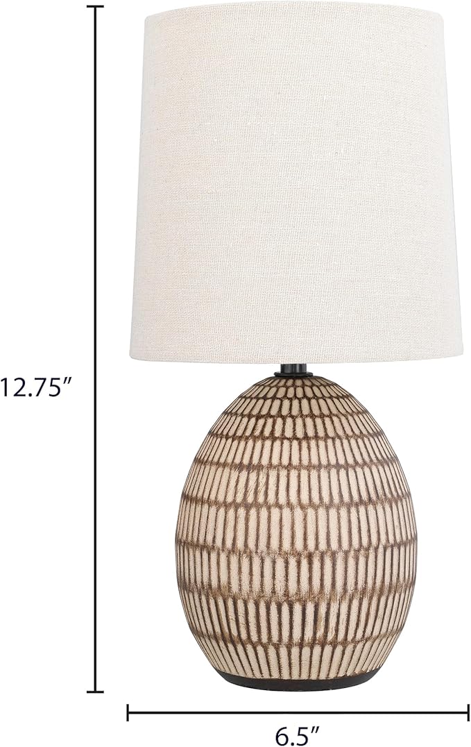 XTREME Ceramic Table Lamp with Shade, 12.75” inch Carved Textured Table Lamp, Brown Modern Lamp with Beige Shade, Small Bedside Lamp for Bedroom Nightstand, Living Room, Requires E26 Bulb