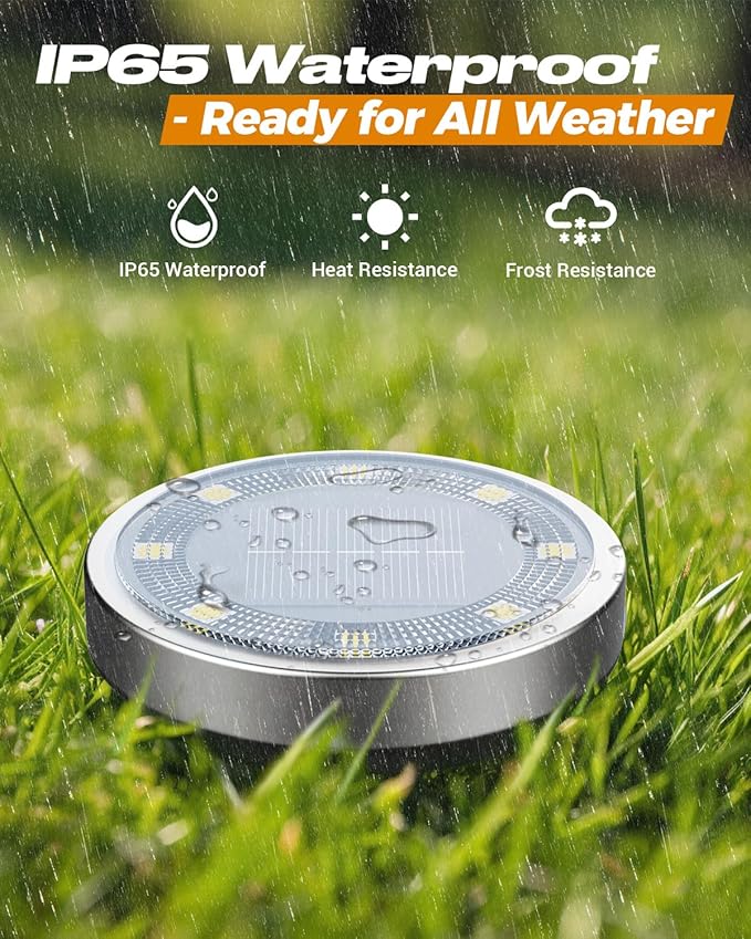 btfarm 16 Pack Solar Lights Outdoor Waterproof, 8 LED Solar Ground Lights | Stainless Steel, Easy-to-Install Flat Solar Disc Lights, Pathway Lights for Garden Lawn Patio Yard Path Landscape, Green