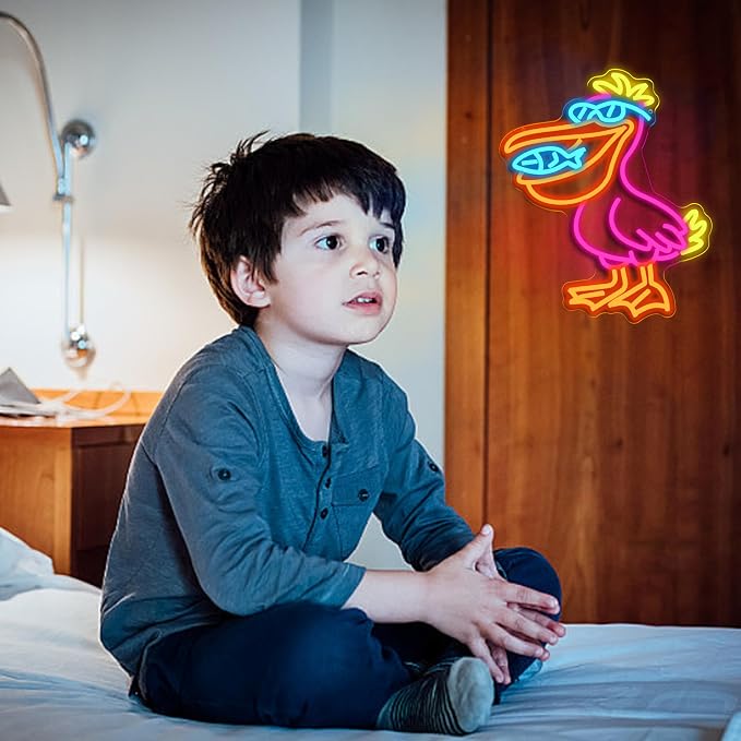 Pelican Neon Sign with Dimmer Switch,Colorful Led Pelican Sign Fish Neon Light for Zoo Bedroom Bar Club Kindergarten(16.54 * 12.6In)