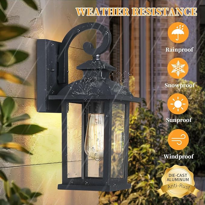 Outdoor Wall Sconce Lights, Matte Black, 2-Pack | Anti-Rust Aluminum Waterproof, 15" Medium Size, Modern Farmhouse Exterior Lights for Garage House, Outdoor Porch Lights