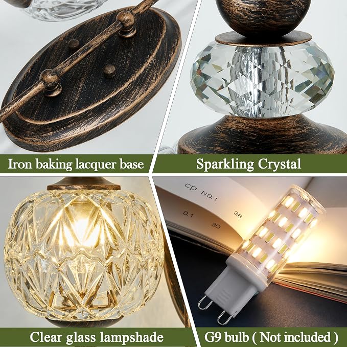 Piepooye Vintage Bronze Wall Sconce with Glass Globe Shade Mid Century G9 Bulb Wall Light Indoor Wall Lamp for Bathroom Farmhouse Bedroom Living Room Hallway