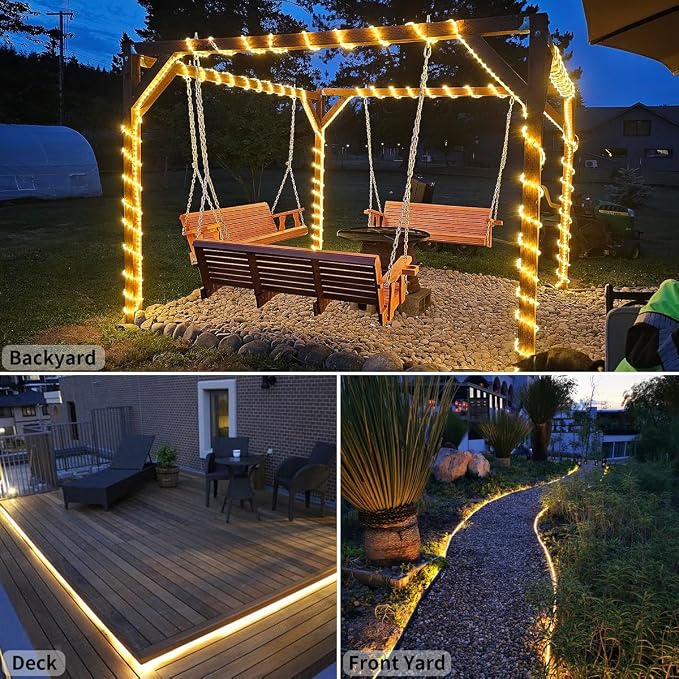 50FT Waterproof LED Rope Lights, 450 LED Warm White Connectable & Flexible for Indoor/Outdoor Use - Deck, Patio, Garden, Bedroom, Party & Christmas Decoration