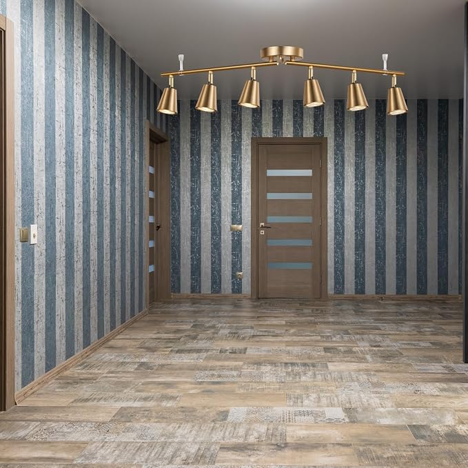 6 Light Track Lighting Kit, Matte Brass Finish Foldable and Adjustable with Modern Ceiling Spotlight for Kitchen,Living,Bed Room Home Improvement