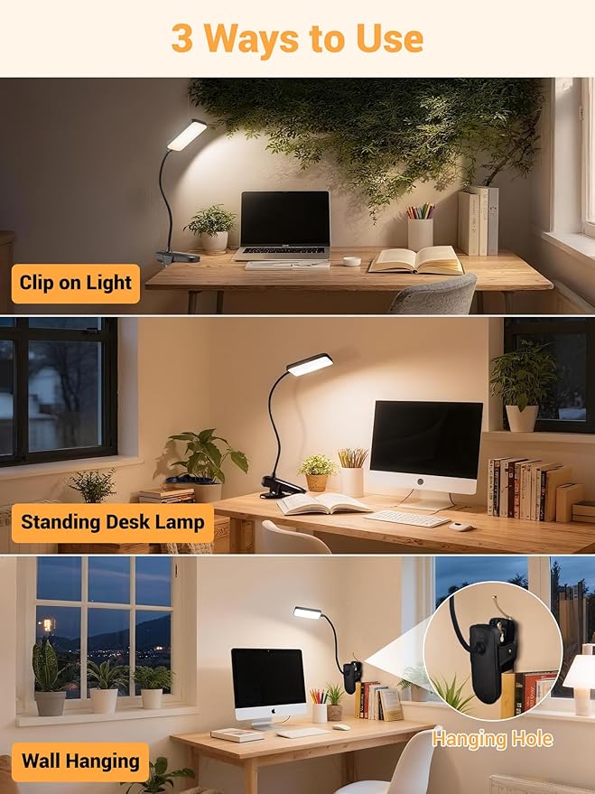 Clip on Light,45 Modes Dimmable+450 Lumen 48 LED Desk Lamp with Clamp Light | 4000mAh Battery Powered Rechargeable Table Lamp,Cordless & Wireless Desk Light,Reading Light for Bed/Headboard/Dorm/Office