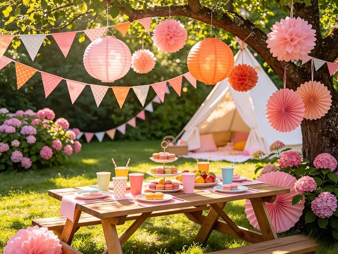 ZOOYOO 10Pcs Paper Lanterns,Pink Orange Round Hanging Tissue Paper Lanterns Decorations for Birthday,Wedding,Graduation,Baby Shower,Mother's Day,Fall Garden Home Decor