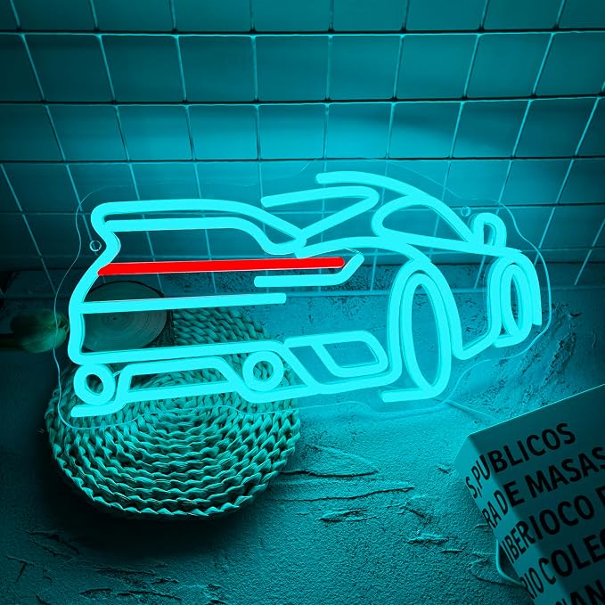 Foxiden Blue Sports Car Neon Sign, Dimmable LED Trendy Sports Car Shape Garage Neon Light, USB Powered for Garage Bar Party Boys Room Game Room Bedroom Man Cave Birthday Holiday Gift (15.7x8.3)