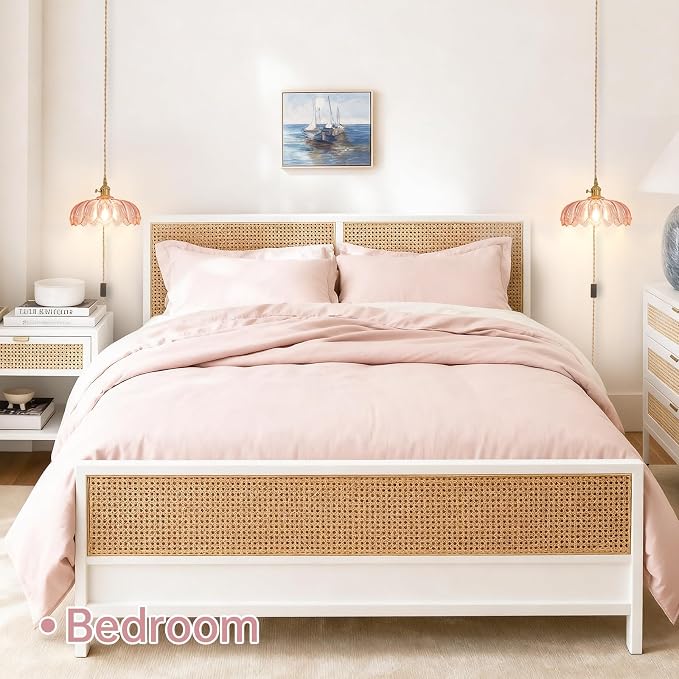 Shenmoyl Plug in Pendant Light Hanging Light Fixtures with Plugin Cord On/Off Switch,Pink Scindapsus Glass Lampshade Brass Pendant Light