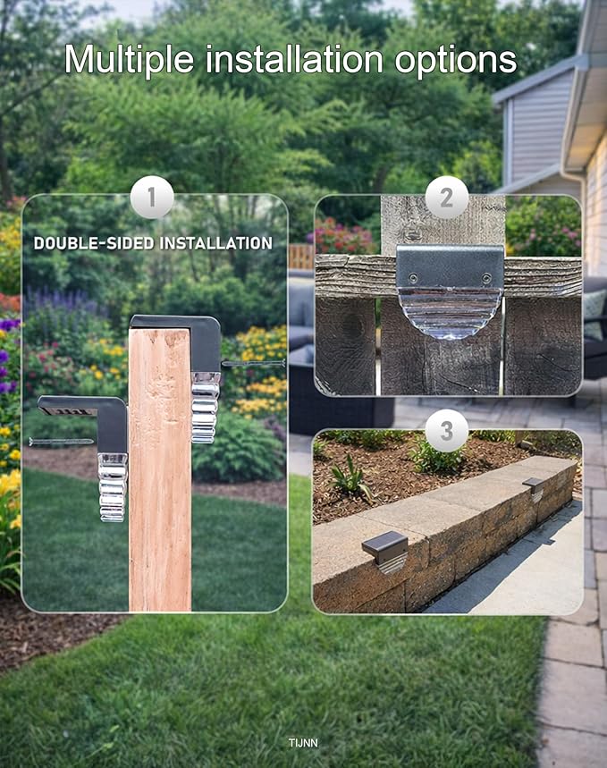 TIJNN Solar Deck Lights Outdoor, Fence Lights Waterproof Led Lights for Outdoor Stairs, Step, Yard,Patio Decor Illumination - 4 Pack