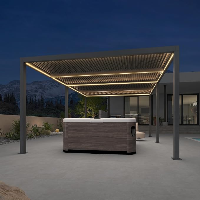 PURPLE LEAF Louvered Pergola 12' x 20' 94AS LED Strip Light 53mph Windproof | Rainproof Gutters, Two Adjustable Roofs, 53Mph Wind Resistant, Plus Hidden LED Strip Light System, Multiple Size Options